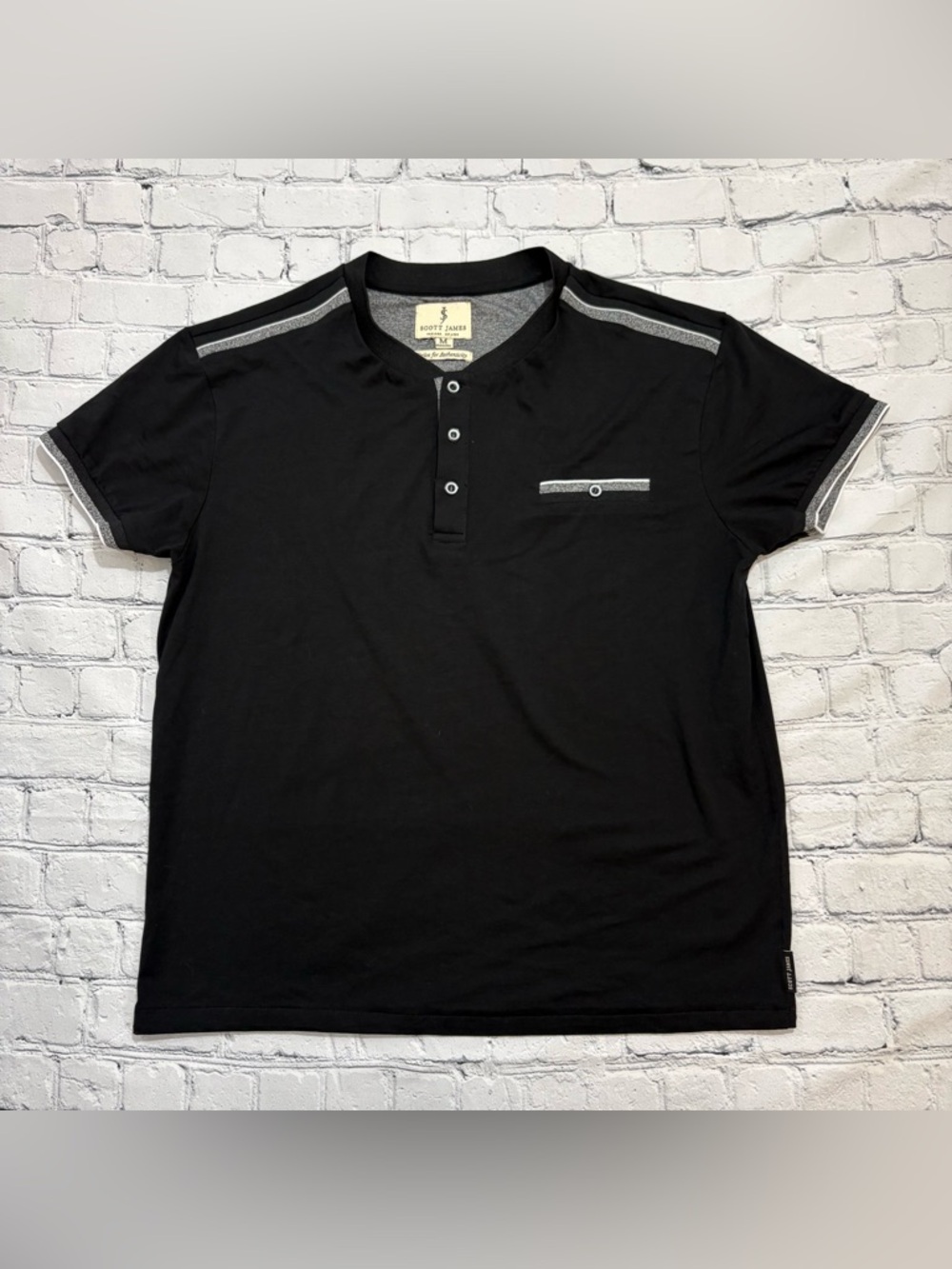 Scott James Men’s Polo Shirt Size M Black “Strive For Authenticity” Golf Casual